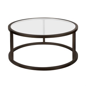 henn&hart metal round pedastal base coffee table