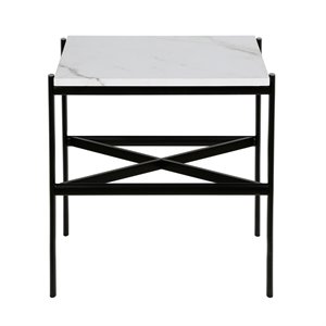 henn&hart metal geometric side table with faux marble top