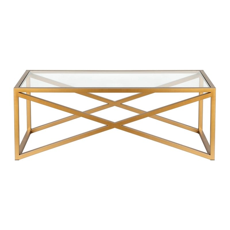 Henn&Hart Brass and Gold Rectangular Coffee Table with Glass Top
