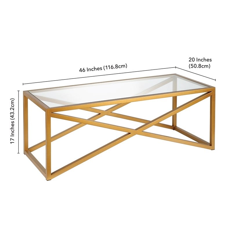 Henn&Hart Brass and Gold Rectangular Coffee Table with Glass Top