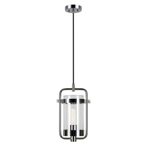 Henn&Hart 11&quot Polished Nickel Metal/Glass Pendant