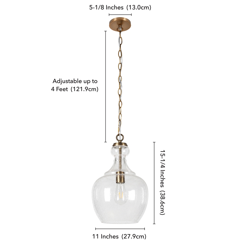 Henn Hart Industrial Brass And Seeded Glass Pendant Pd0270 - Seeded Glass Pendant Light Brass