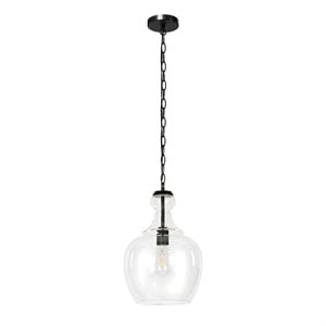 Henn&Hart 11&quot Blackened Bronze Metal/Glass Pendant