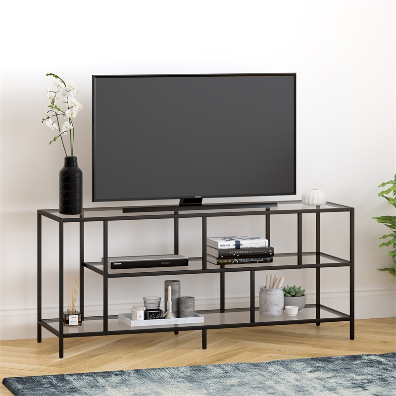 Henn&Hart Metal and Glass TV Stand For TVs Upto 55