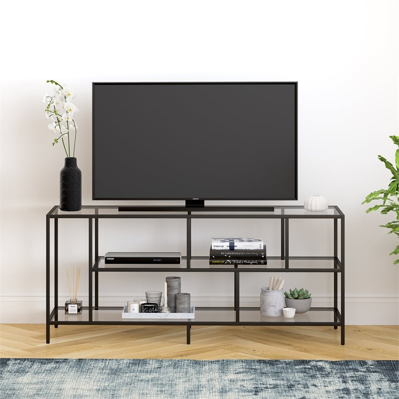 Henn&Hart Metal and Glass TV Stand For TVs Upto 55