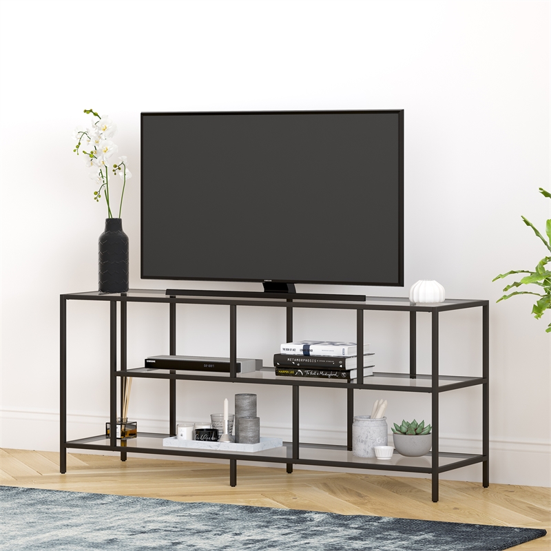 Henn&Hart Metal and Glass TV Stand For TVs Upto 55