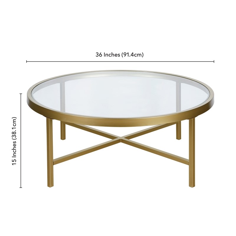 Henn&Hart Round Metal Base Coffee Table in Brass and Gold