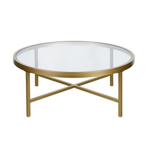 Henn&Hart Round Metal Base Coffee Table in Brass and Gold