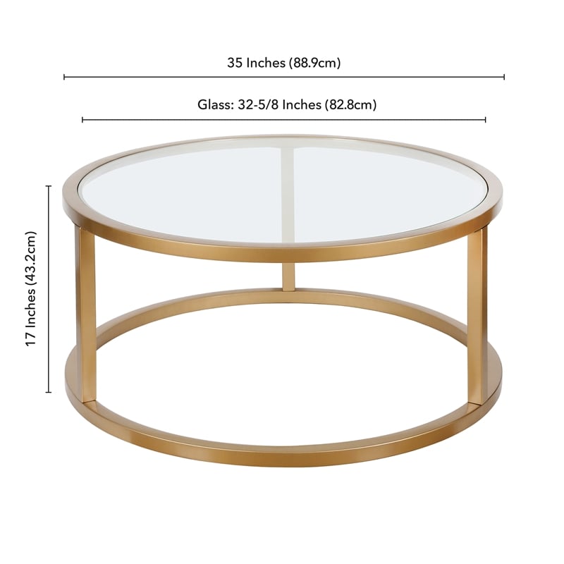 Henn&Hart Metal Round Pedastal Base Coffee Table in Gold and Brass Finish