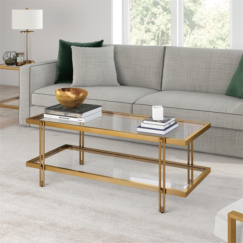 Henn&Hart 17" Contemporary Clean Lined Metal Coffee Table in Gold