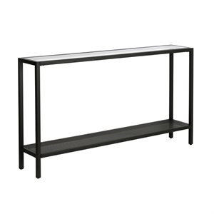 henn&hart metal glass top console table in black and bronze