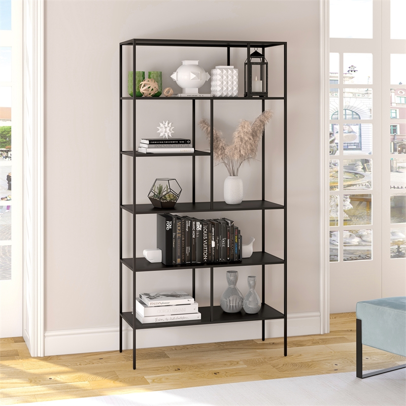 Henn&Hart 36" Blackened Bronze Metal Bookcase - Thumbnail 3