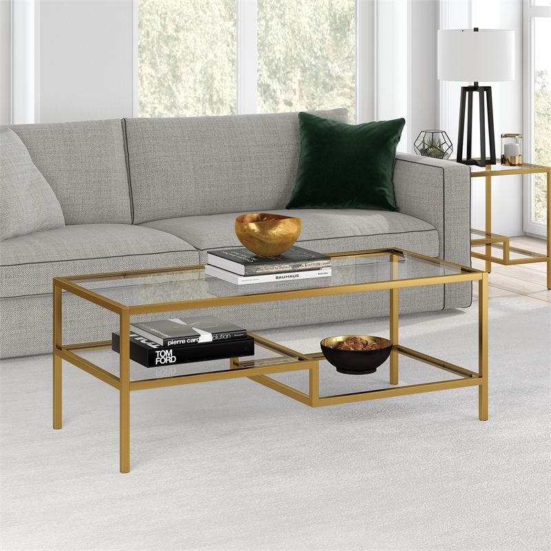Henn&Hart Metal Ada Double Shelf Coffee Table in Brass and Gold