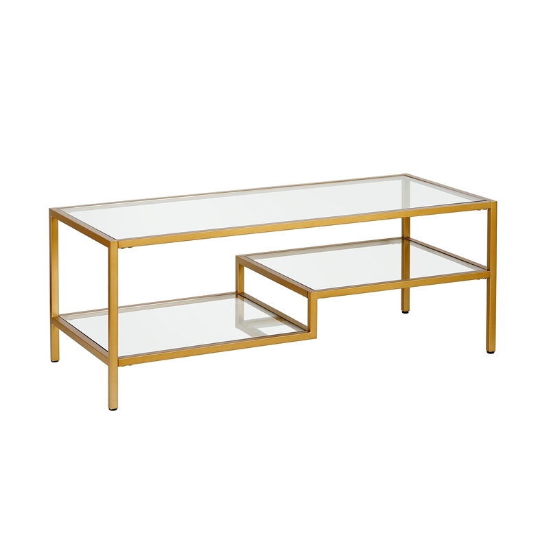 Henn&Hart Metal Ada Double Shelf Coffee Table in Brass and Gold
