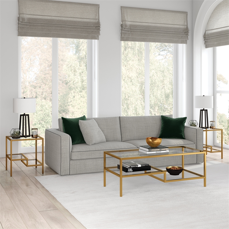 Henn&Hart Metal Ada Double Shelf Coffee Table in Brass and Gold