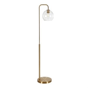 henn&hart 62.5' metal arc brushed brass floor lamp with glass shade