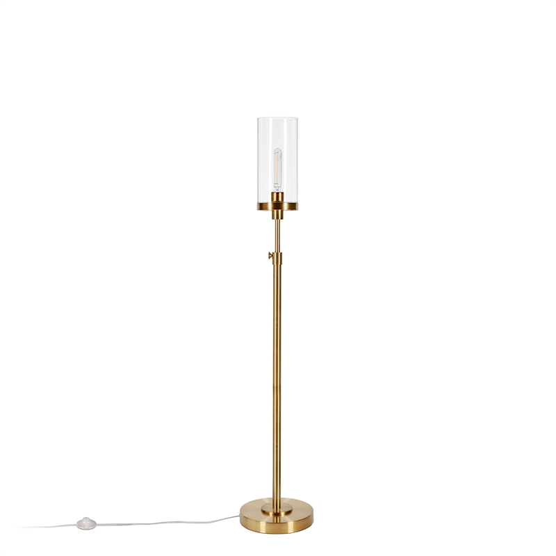 Henn Hart Metal Brass Finish Floor Lamp, Bronze Floor Lamp With Glass Shade