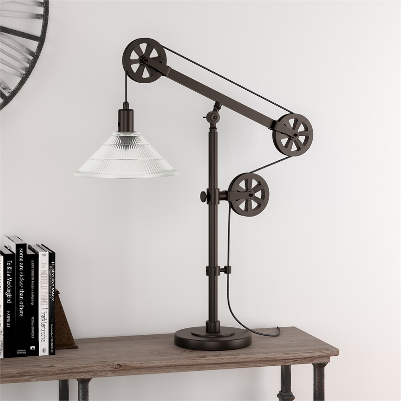 Henn&Hart Industrial Black and Bronze Metal Pulley Table Lamp with ...