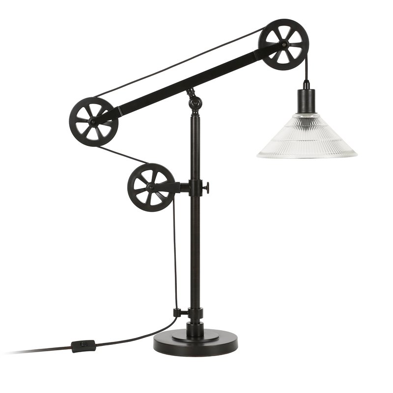 Henn&Hart Industrial Black and Bronze Metal Pulley Table Lamp with