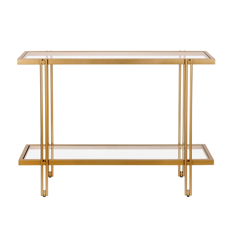 Henn&Hart 42" Brass Metal/Glass Console Table Cymax Business