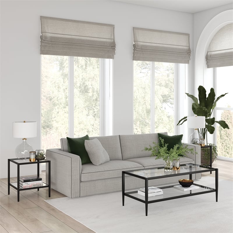 Henn&Hart Mid Century Metal Frame Coffee Table in Black and Bronze w/Glass Top