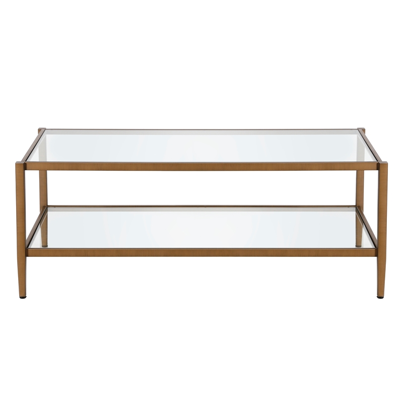 Henn&Hart Mid Century Metal Frame Coffee Table in Antique Brass w/Glass Top