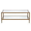 Henn&Hart Mid Century Metal Frame Coffee Table in Antique Brass w/Glass Top