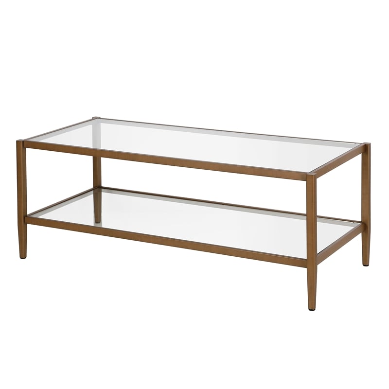 Henn&Hart Mid Century Metal Frame Coffee Table in Antique Brass w/Glass Top
