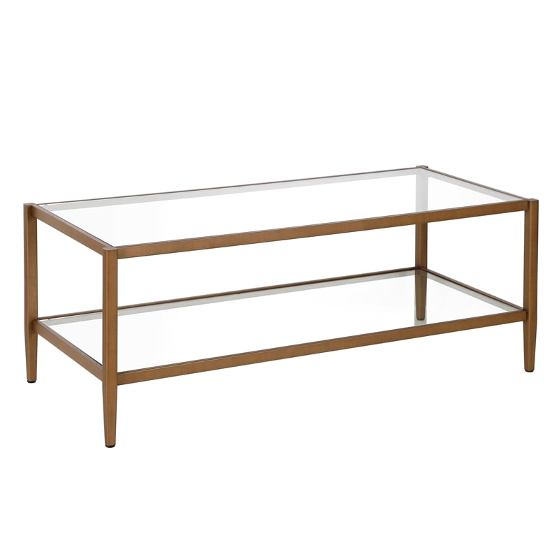 Henn&Hart Mid Century Metal Frame Coffee Table in Antique Brass w/Glass Top