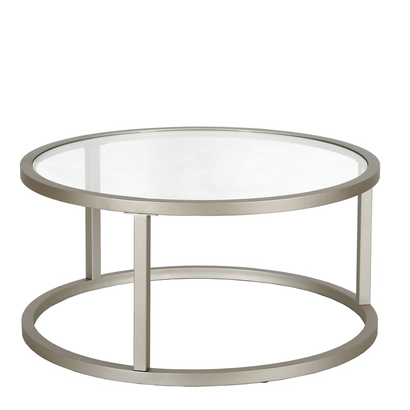 Henn&Hart Metal Round Pedastal Base Coffee Table in Nickel and Gray