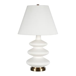 Henn&Hart 16&quot White Metal/Glass/Fabric Table Lamp