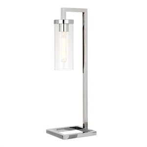 henn& hart metal nickel and gray table lamp with cylindar glass shade