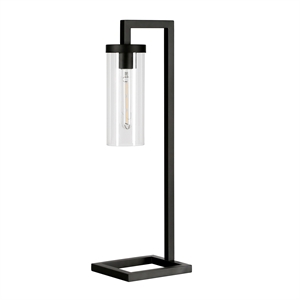 henn& hart metal black bronze table lamp with cylindar glass shade