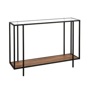 Henn&Hart 42&quot Blackened Bronze/Rustic Oak Metal/Glass Console Table