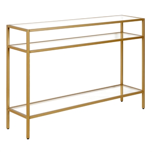 Henn&Hart 42&quot Brass Metal/Glass Console Table