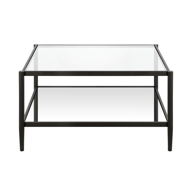 Henn&Hart Modern Square Coffee Table in Black and Bronze with Mirrored Shelf