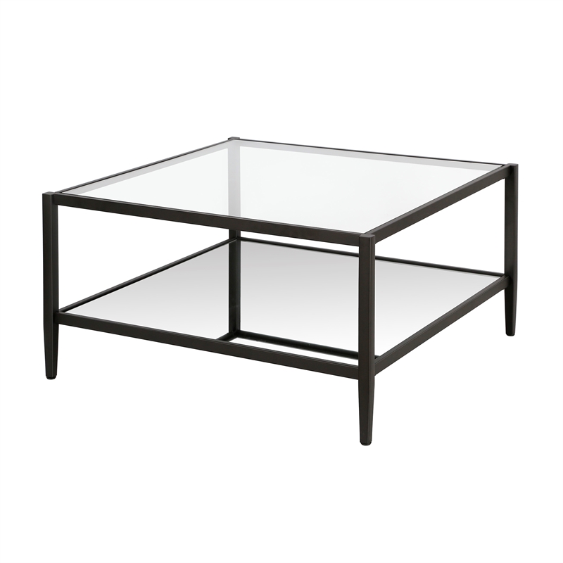 Henn Hart Modern Square Coffee Table In, Square Glass Side Table With Shelf