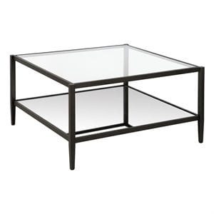 henn&hart modern square coffee table with mirrored shelf