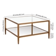 Henn&Hart Modern Square Coffee Table in Brass and Gold with Mirrored Shelf