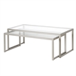 Henn&Hart Metal Rectangle Nested Coffee Table in Nickel/Gray with Glass Top