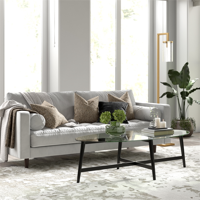 Henn&Hart Mid-Century Metal Blackened Bronze and Glass Coffee Table