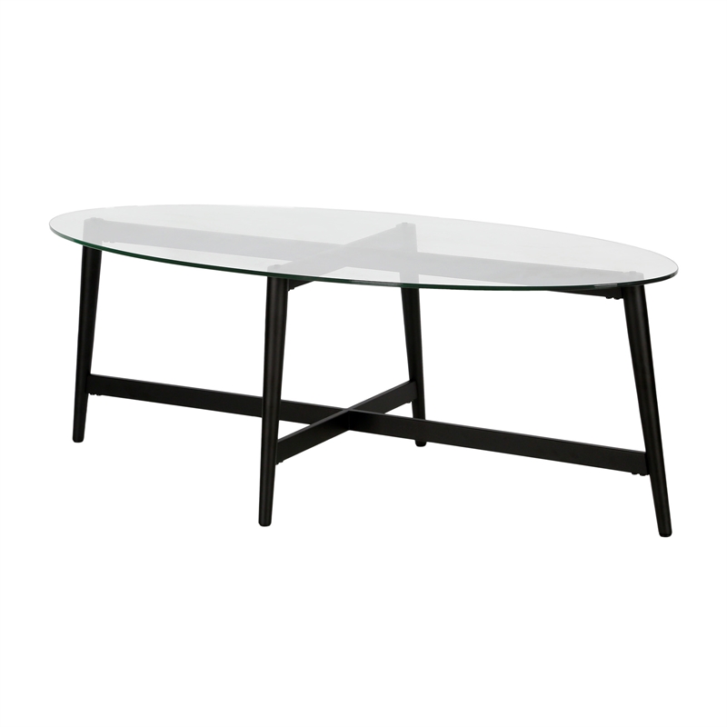 Henn&Hart Mid-Century Metal Blackened Bronze and Glass Coffee Table