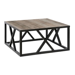 Henn&Hart Traditional Square Geometric Metal Coffee Table with Gray Oak Wood Top
