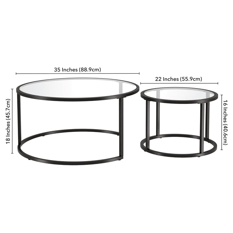 Henn&Hart Metal Double Nested Round Coffee Table in Brass with Glass Top