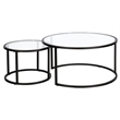 Henn&Hart Metal Double Nested Round Coffee Table in Brass with Glass Top
