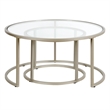 Henn&Hart Metal Double Nested Round Coffee Table in Nickel/Gray with Glass Top