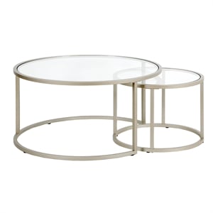 henn&hart metal double nested round coffee table with glass top