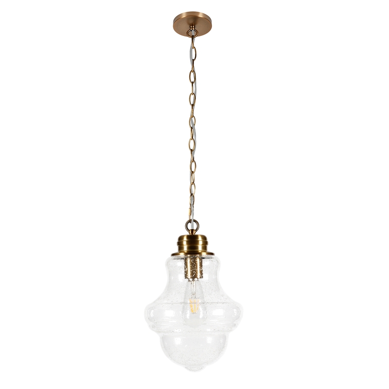 Henn Hart Schoolhouse Brass Metal And Seeded Glass Pendant Pd0461 - Seeded Glass Pendant Light Brass