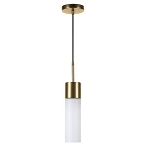 Henn&Hart 3&quot Brass Metal Pendant with Milk White Glass Cylinder Shade