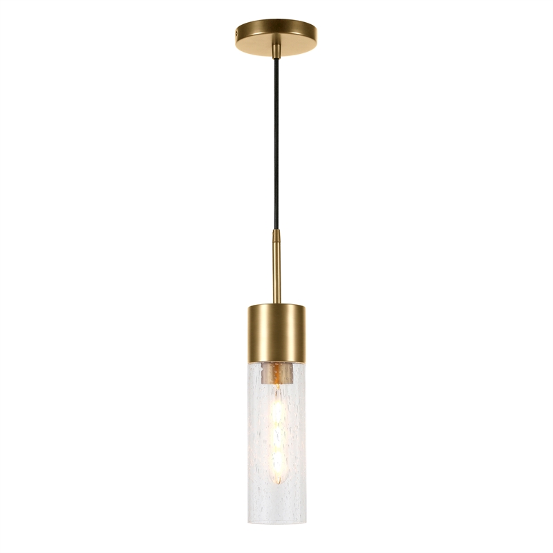 Henn&Hart Industrial Metal Brass and Gold Pendant with Seeded Glass Shade
